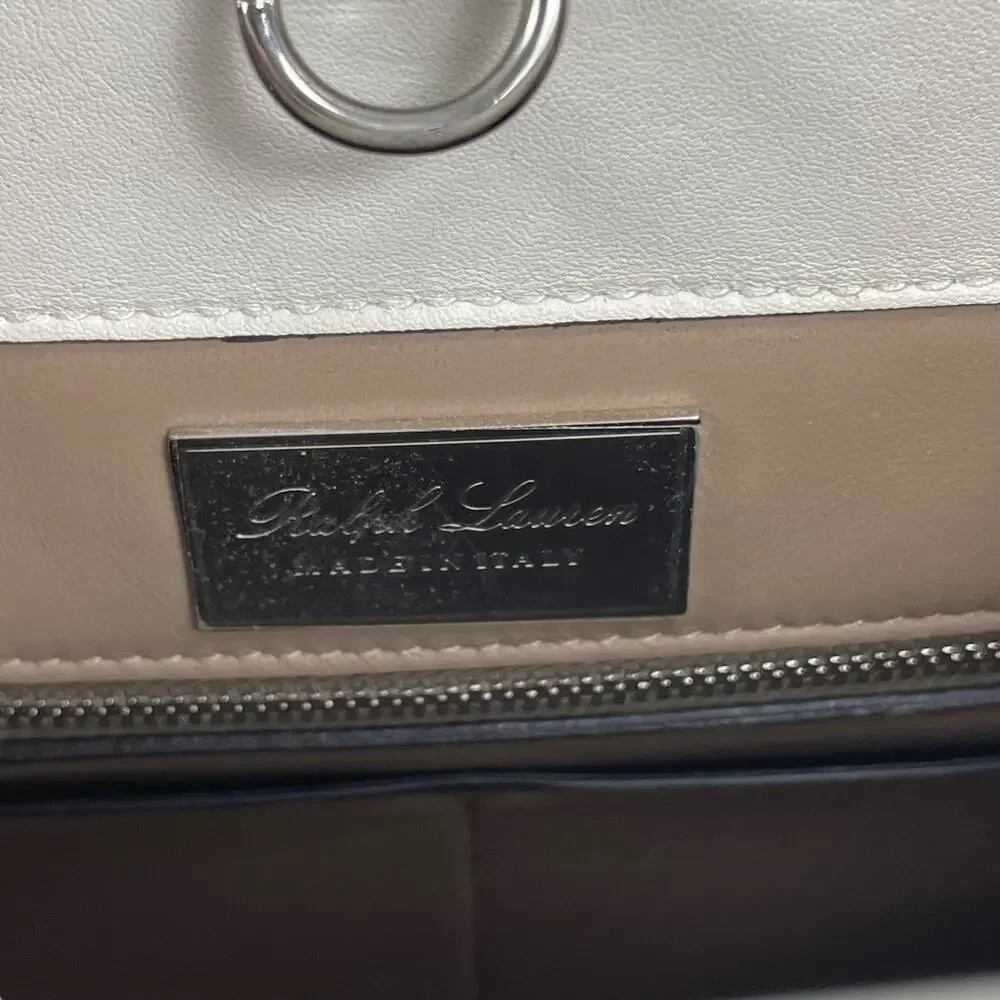 Ralph Lauren Collection RL50 Leather Medium Satchel Top Handle Bag White